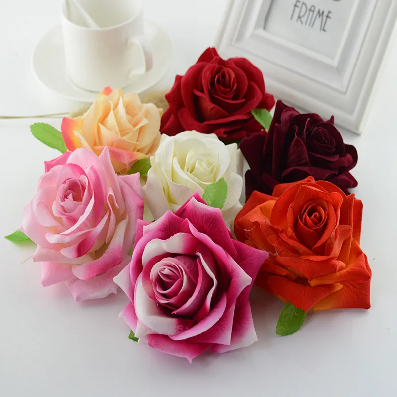 

100pcs High Quality flannel silk roses head 9CM Christmas home wedding decor accessories Valentine's Day gift Artificial flowers