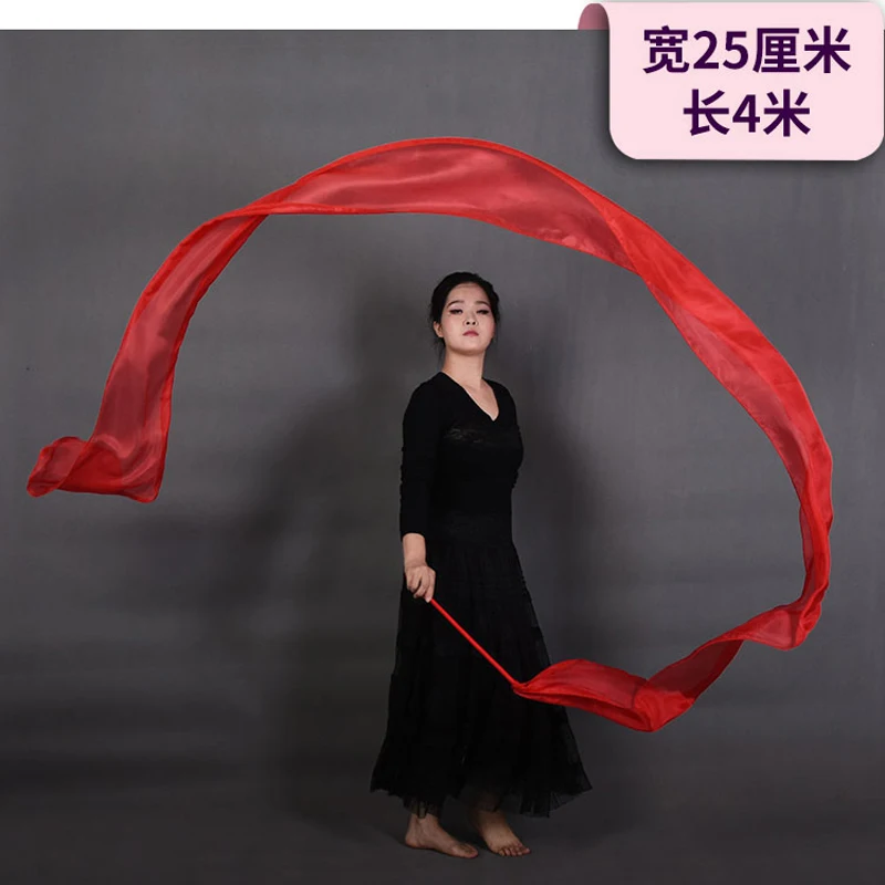 2018 Red color 100% real Silk Ribbon Streamer for Stage Performance Props Belly Dance Accessory Throwing Streamers 4M Length