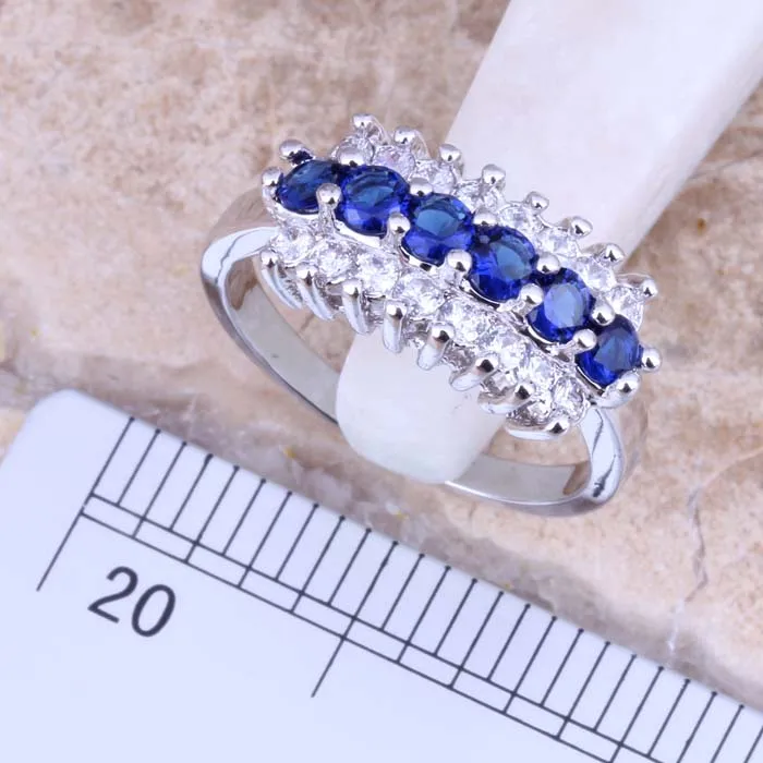 Glaring Blue Cubic Zirconia White CZ Silver Plated Jewelry Sets Earrings Pendant Ring S0542