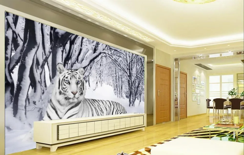 

Custom photo wallpaper Snow Tiger Large 3D Wallpaper background wallpaper the living room TV backdrop 3d mural wallpaper