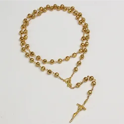 8mm Hollow Golden Catholic Color Rosary Prayer Chain Cross Necklace Long Necklace Necklace Pendant Necklace Men and women