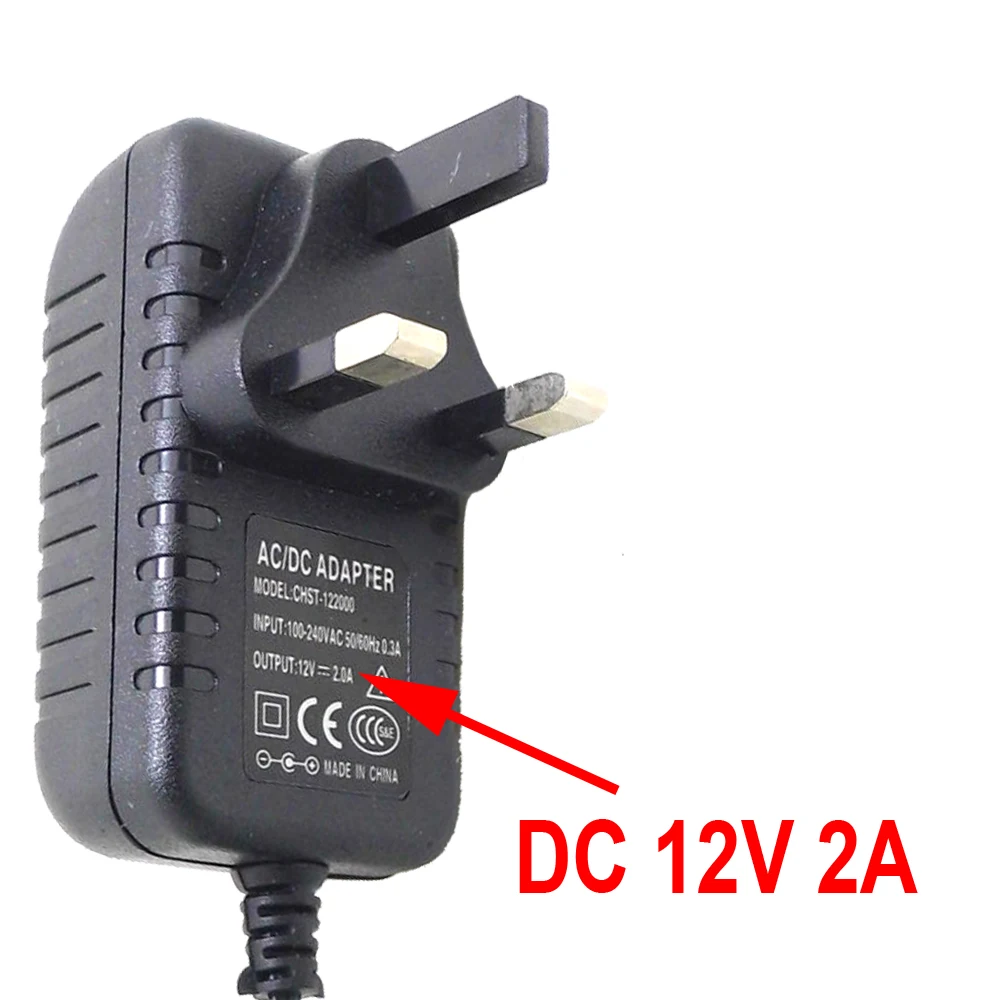 3 Meters UK Power Adapter Charger Plug AC/DC 3M Power Cable Extension cord for CCTV Camera AC 100-240V DC 12V 2A (2.1mm * 5.5mm)