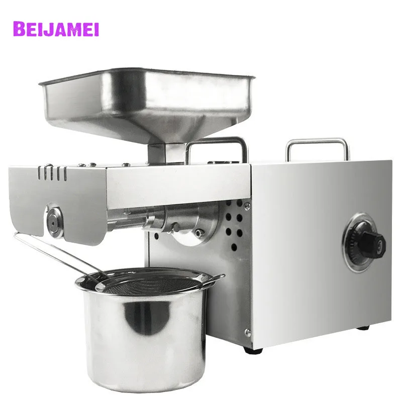 BEIJAMEI Home Oil Press Machine Cold Hot press for peanut,Coconut Automatic Stainless Steel Oil Expeller 110V 220V