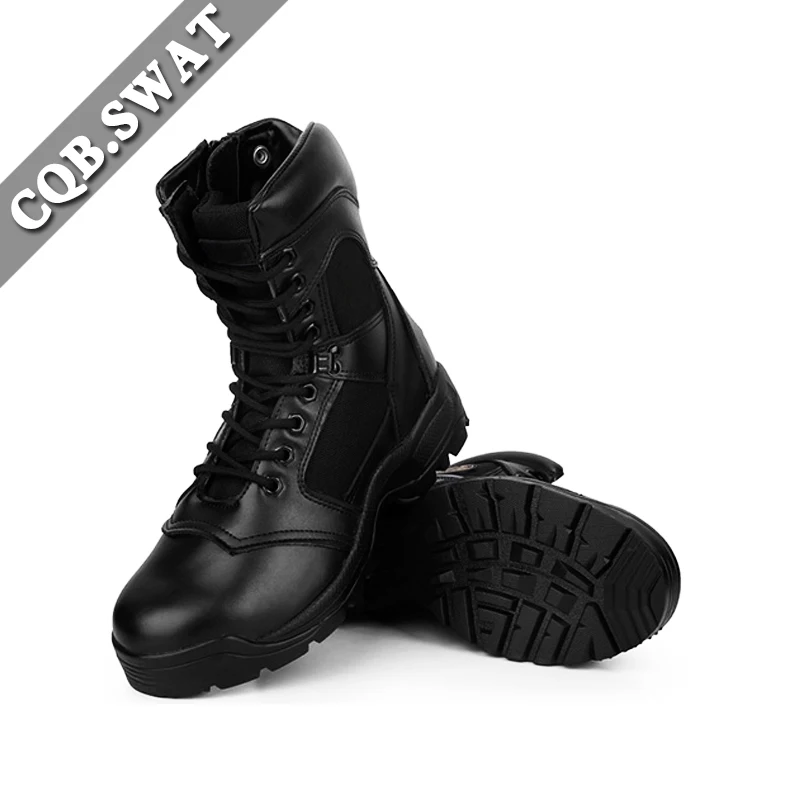 CQB.SWAT Black Full Lether Style Durable Training Shoes Tactical Boots Hard Toe