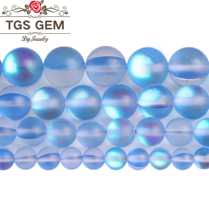 

Blue Frost Moonstone Gem Stone Round Beads 6 8 10 12MM Fit Diy DIY Chrams Necklace Bracelets For Jewelry Making