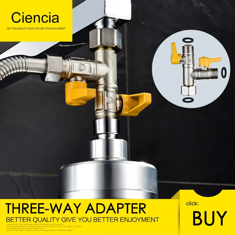 Ciencia Brass Three- way G'1/2 T adapter T valve Diverter Water Separator For Shower Head Shower Arm Bathroom