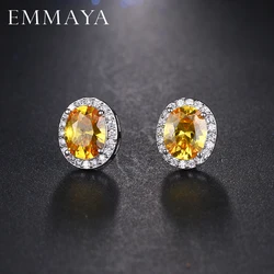 EMMAYA Cute Sliver Color Micro Inlay Oval Shape Cubic Zirconia Stud Earrings For Fashion Women Party Jewels