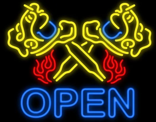 Custom Flaming Tattoo Glass Neon Light Sign Beer Bar