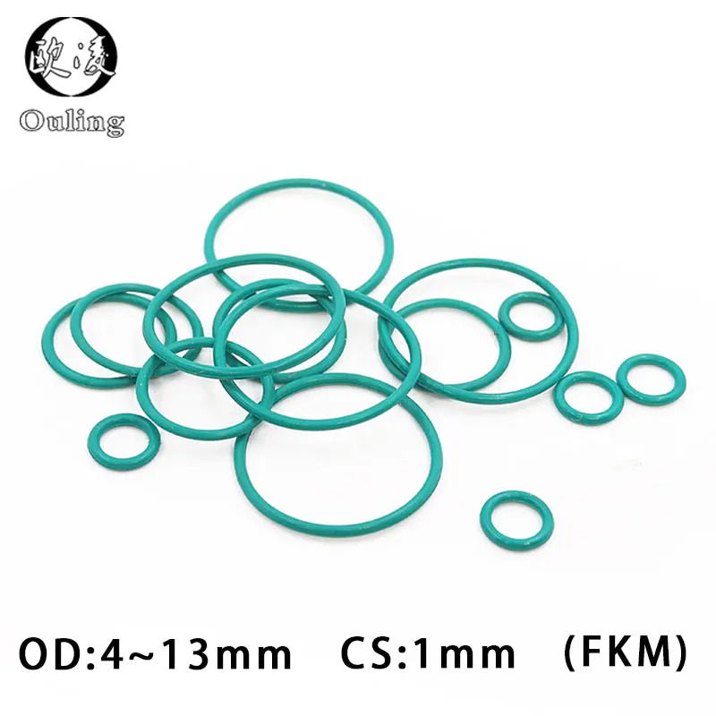 10PC/lot Rubber Ring Green FKM O ring Seals CS1mm Thickness OD3/4/5/6/7/7.5/8/9/10/11/12/13mm Rubber O-Rings Gasket Ring Washer