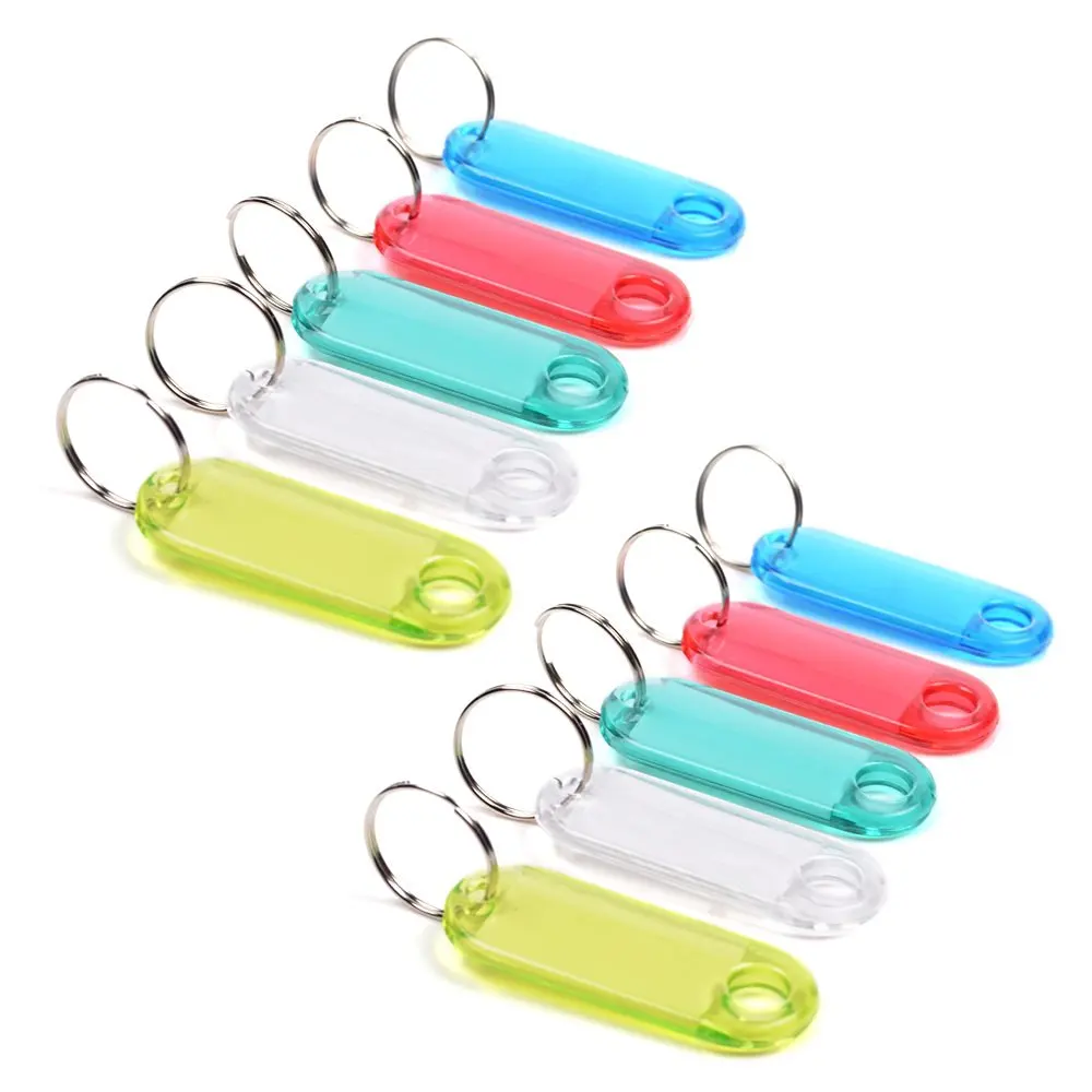 Different Colors Transparent Coded Key Tag with Label Window Ring Holder (Pack of 10)