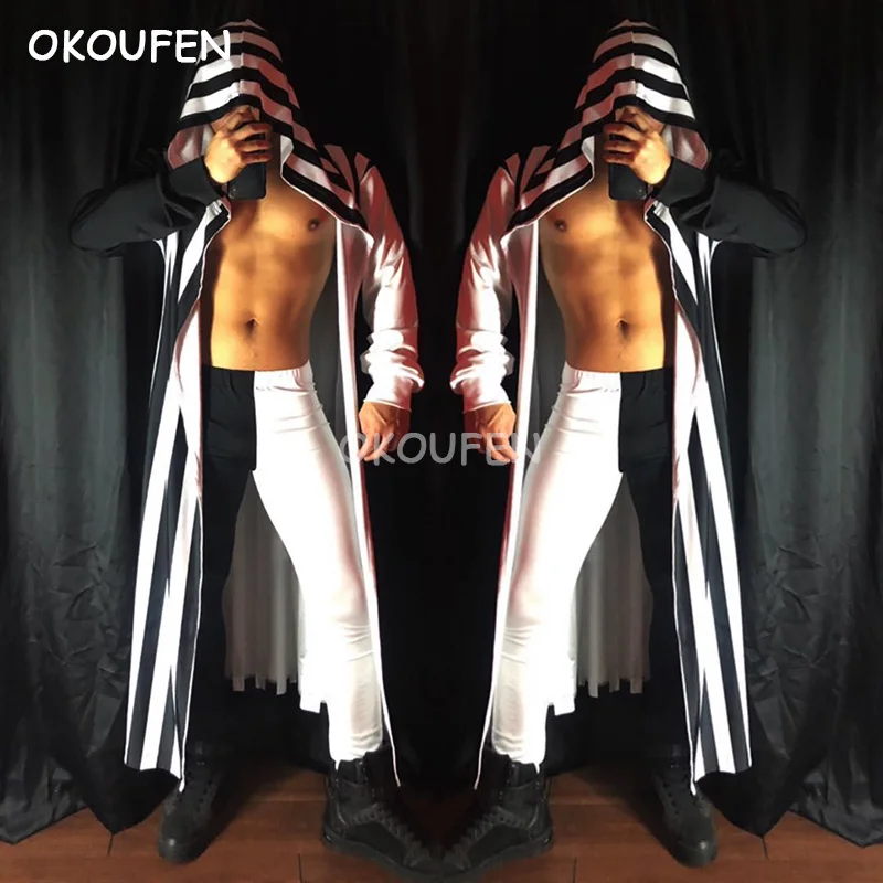 

Nightclub Men and Women Bar Singer dancer Sexy Black and White Fashion Geometric stitching long cloak costume set