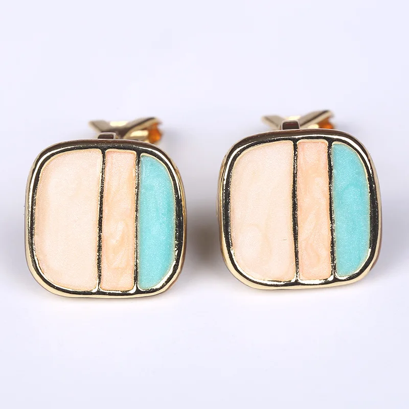 Simple Contrast Color Enamel Geometric Square Clip on Earrings Without Piercing Ear Clips for Women Party Jewelry No Ear Hole