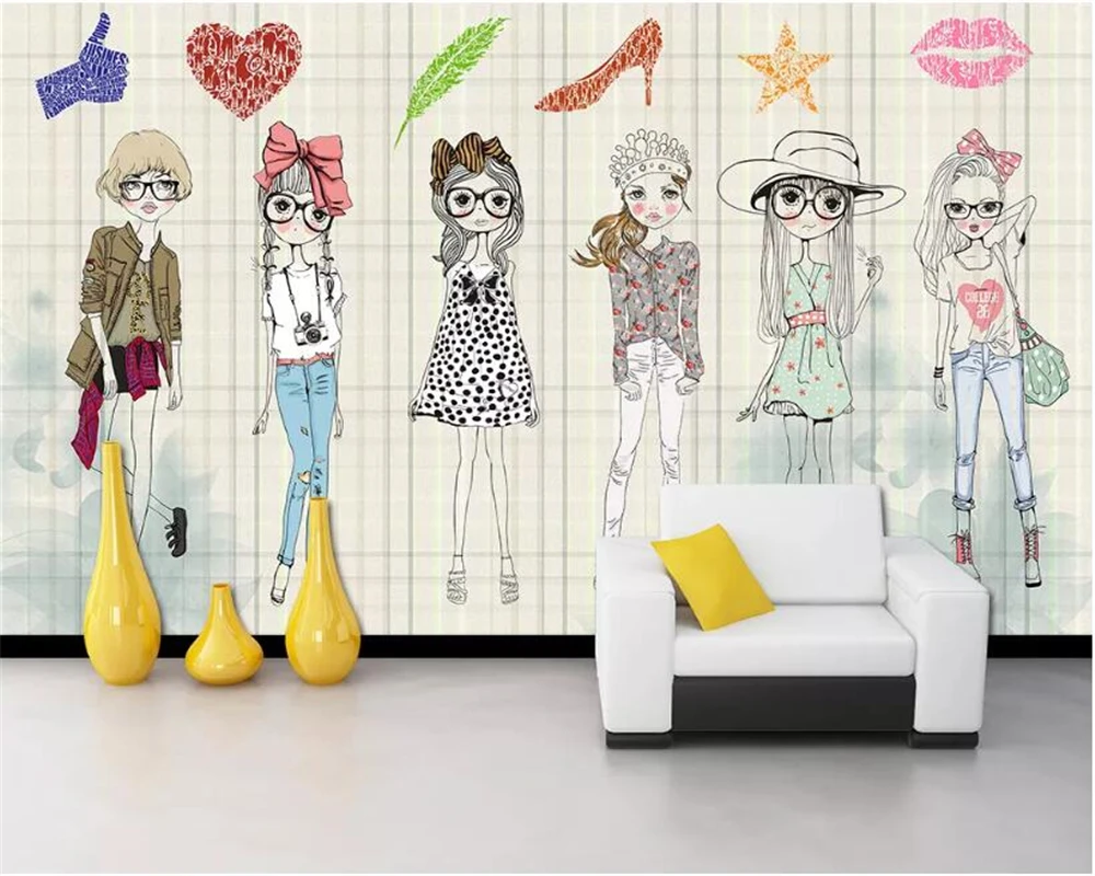 

beibehang Custom children's room wall 3d wallpaper cute cartoon girl TV clothing store background wall papel pintado wallpaper