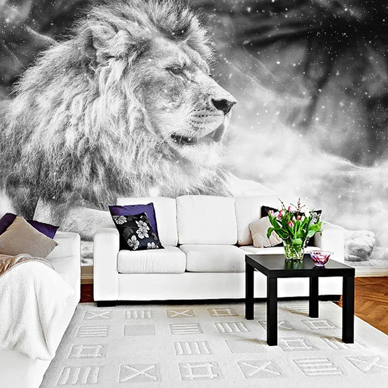 

Wall washable kitchen wallpaper Size Mural Wallpaper 3D Black And White Lion Wall Painting Home Decor photo 3D Papel De Parede