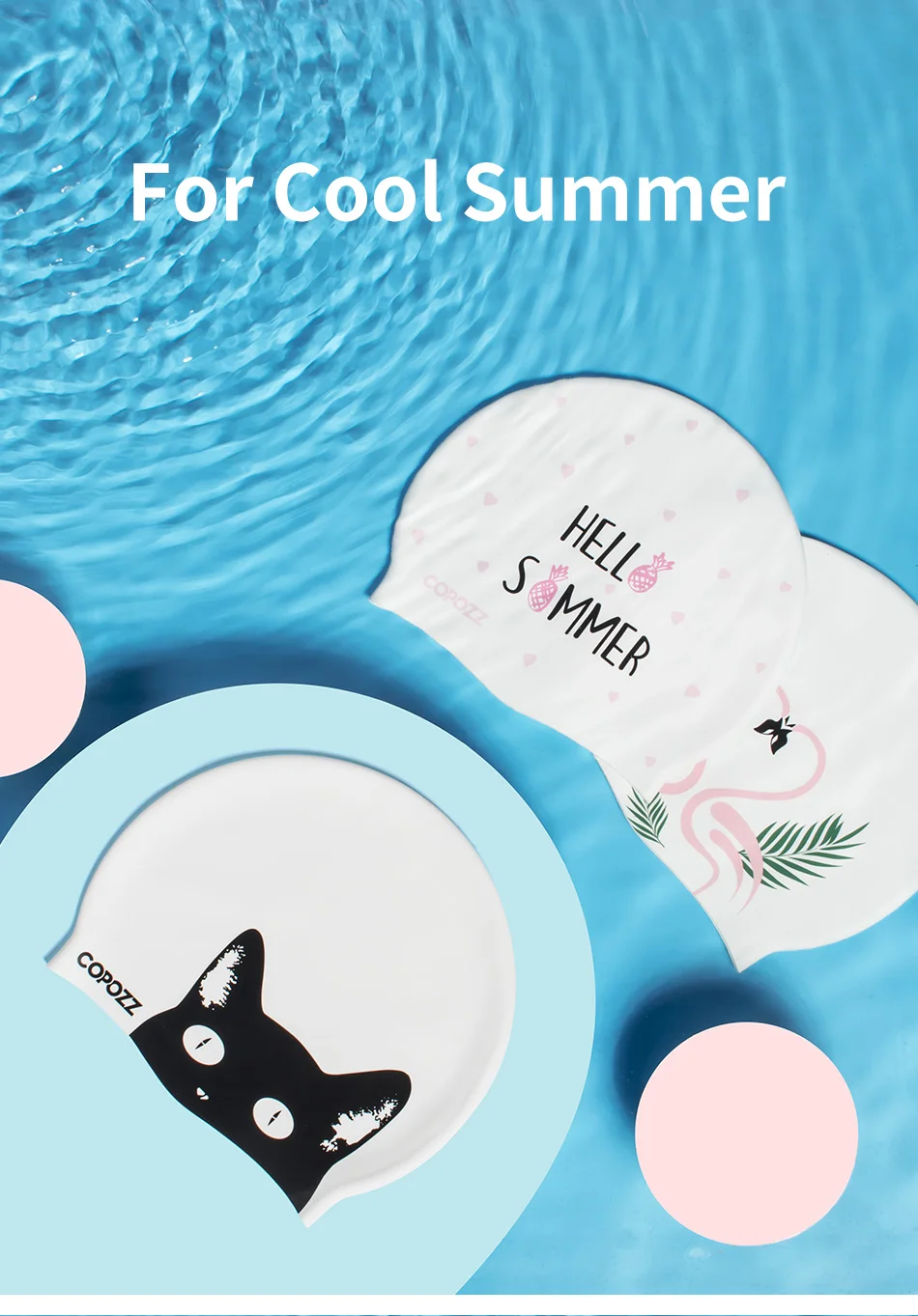 COPOZZ Wasserdichte Silikon-Badekappe für langes Haar, professionelle Damen-Schwimmmütze, Gehörschutz, Wassersport, Schwimmbadkappe – Detail 1