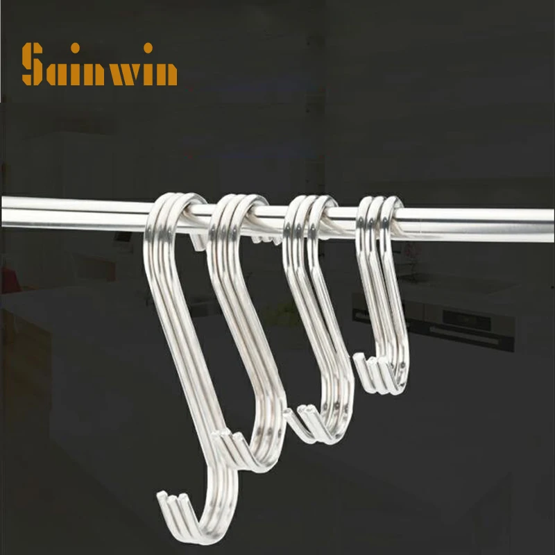 

Sainwin 8pcs/lot Metal stainless steel hanger kitchen s-shaped hook behind door strong non-trace bag shoes hooks nail wall hook