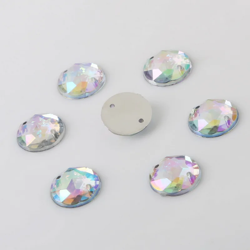 14/16/18/20mm Sew On Flatback Loose Rhinestones White AB Color Acrylic Round Crystal Loose Beads DIY Garment Decoration Supplies