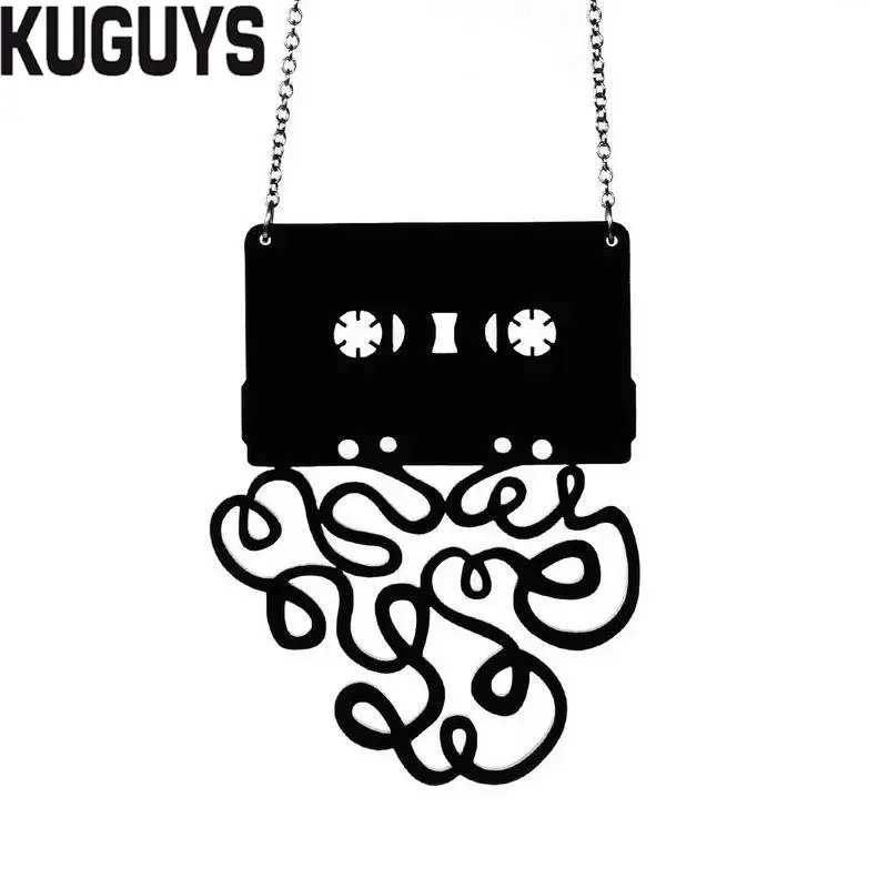 KUGUYS Black Tape Pendant Necklaces for Women Fashion Jewelry Link Chain Trendy Originality Gift Girls Accessories