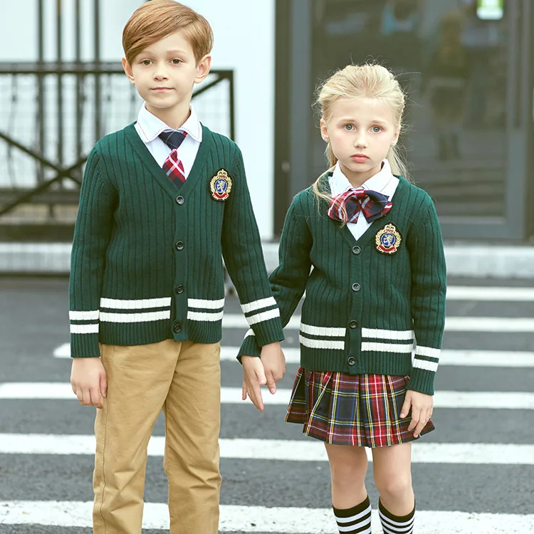 New Children's School Uniform English Wind Academy V Collar Cardigan Kids Kindergarten Uniform  Primary School Clothes D-0562