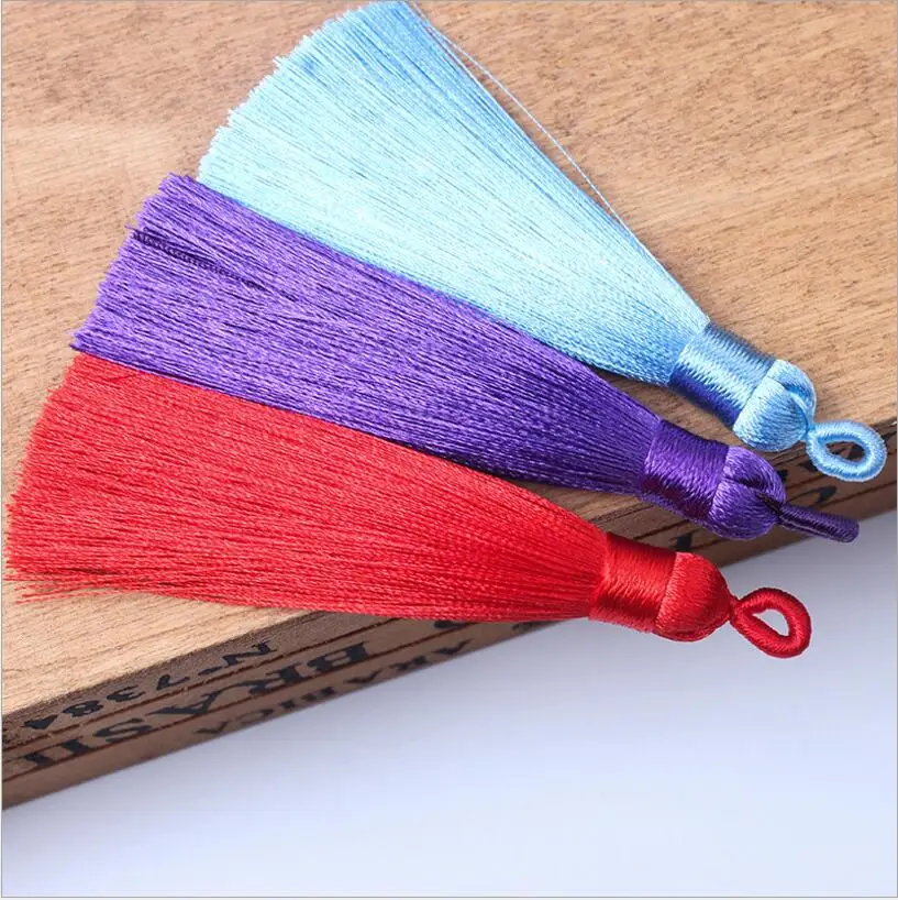 5pcs Multicolor 80mm Long Cotton Silk Tassel Brush for Earring Charm Pendant Satin Tassels with Loop DIY Jewelry Making Findings