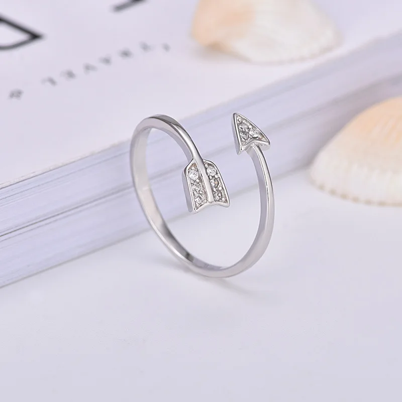 Buyee 925 Sterling Silver Fashion Ring Finger Light Zircon Contracted Cupid's Arrows Ring for Woman Party Fine Jewelry Circle