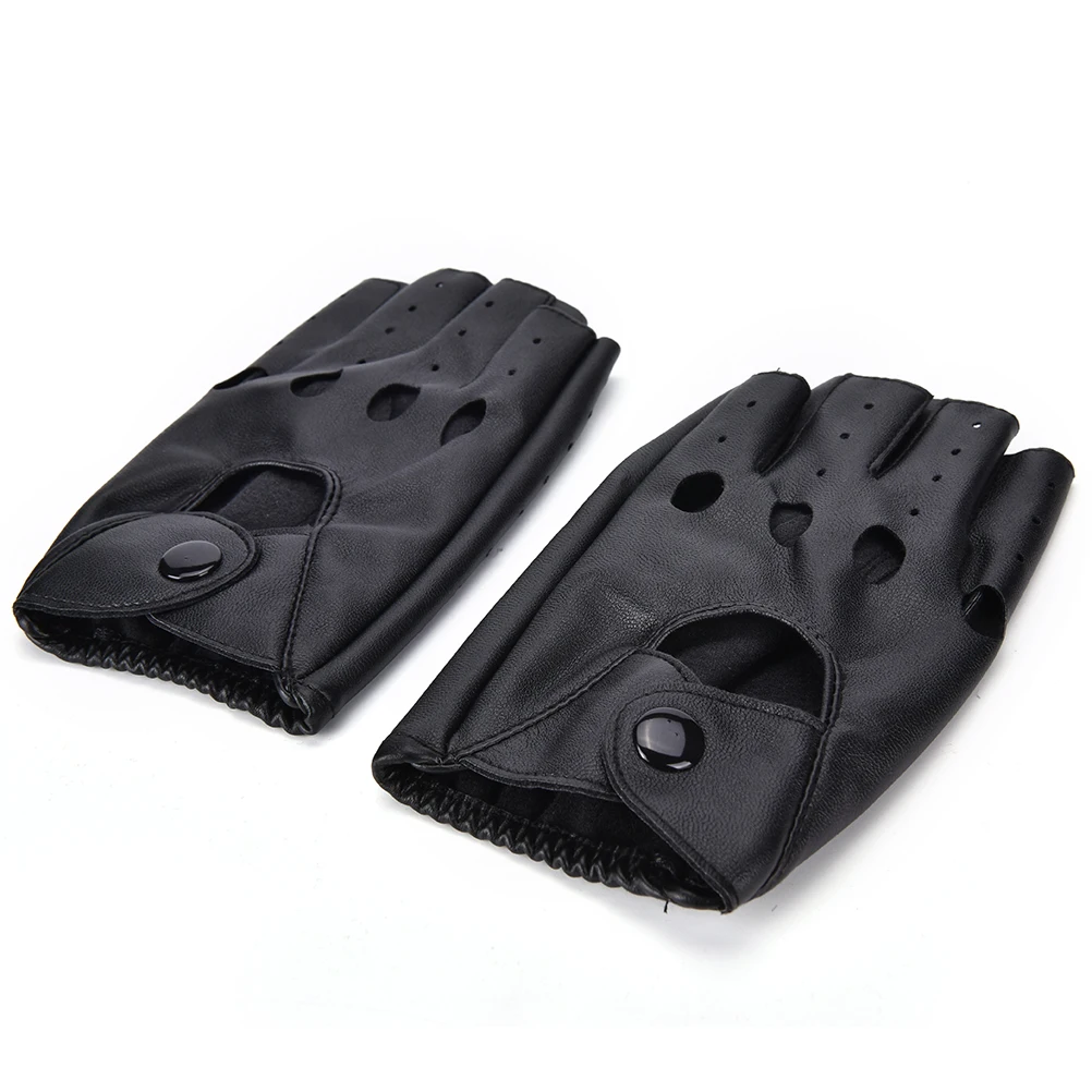 1 par de guantes de moda de motor Punk Unisex negro PU mitones de cuero sin dedos mujer sólida medio dedo conducir mujeres hombres