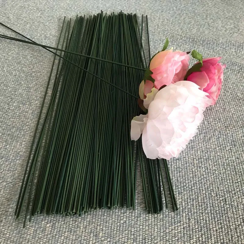 40CM,Weight 2MM Artificial Floral Stem,Iron Wire Wrapped In Green Plastic For Diy Craft Flower Bouquet Arrangements Accessories