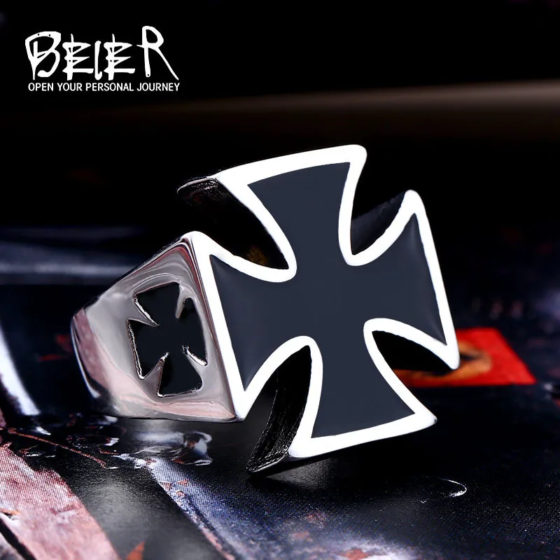 Beier new store 316L Stainless Steel ring top quality World War II Iron German Cross Man\'s  fashion Jewelry LLBR8-220R