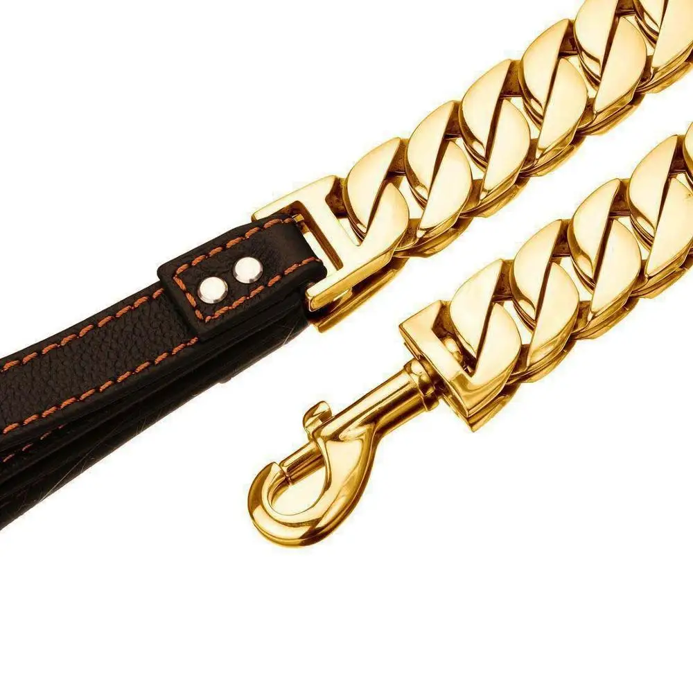 30mm Exaggerated Heavy Tone Slip Dog Cuban Pet Leash Collar Traction Rope Super Strong Pet Traction Practical Leashes Necklace