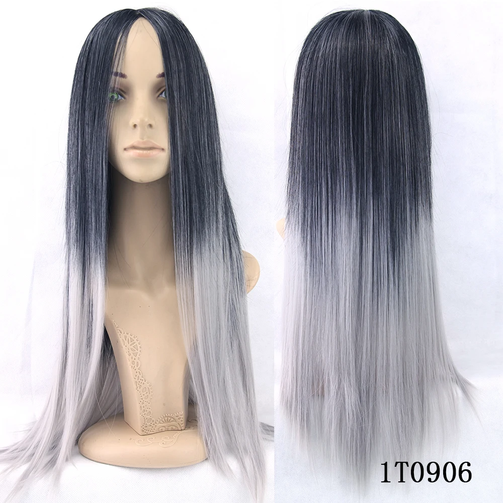 Soowee-Perucas sintéticas longas e retas para mulheres, cabelo falso, preto para Borgonha, peruca ombre, 6 cores, perucas cosplay femininas