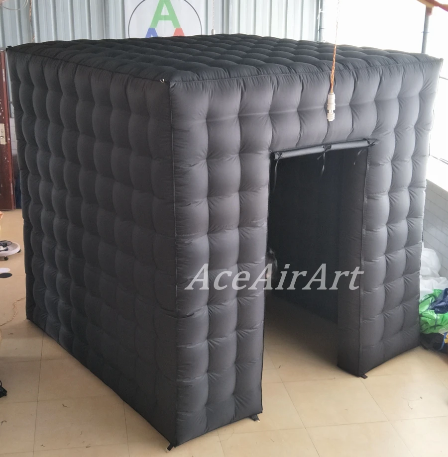 Gabinete inflável preto Photo Booth com cortina Fordable, interior escuro completo sem luz