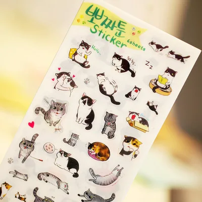 6 pcs/lot Novelty Cats Cartoon Animals Sticker PVC Cartoon Stickers Diary Sticker Scrapbook Decoration PVC Stationery Stickers