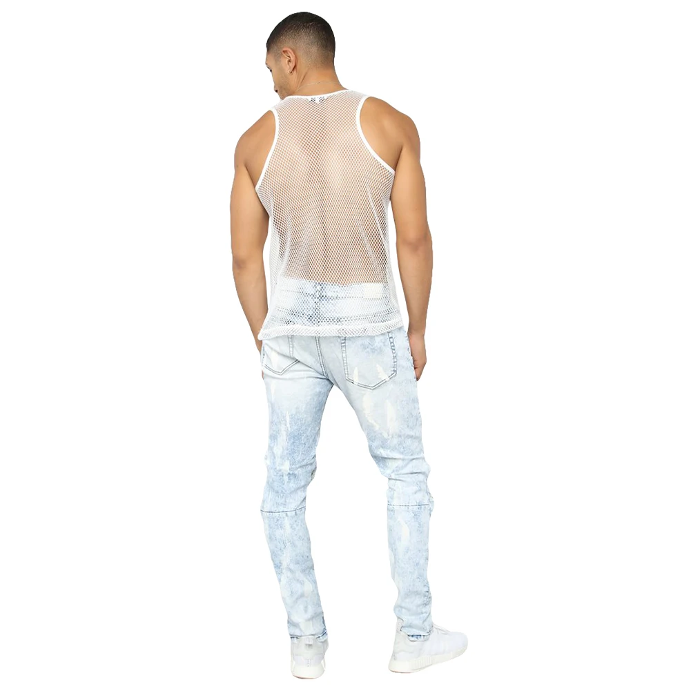 Jogger Men Gym See Though Tee Bodybuilding Strong Hoodie Tops Muscle Vest Fashion Man Fishnet Tank