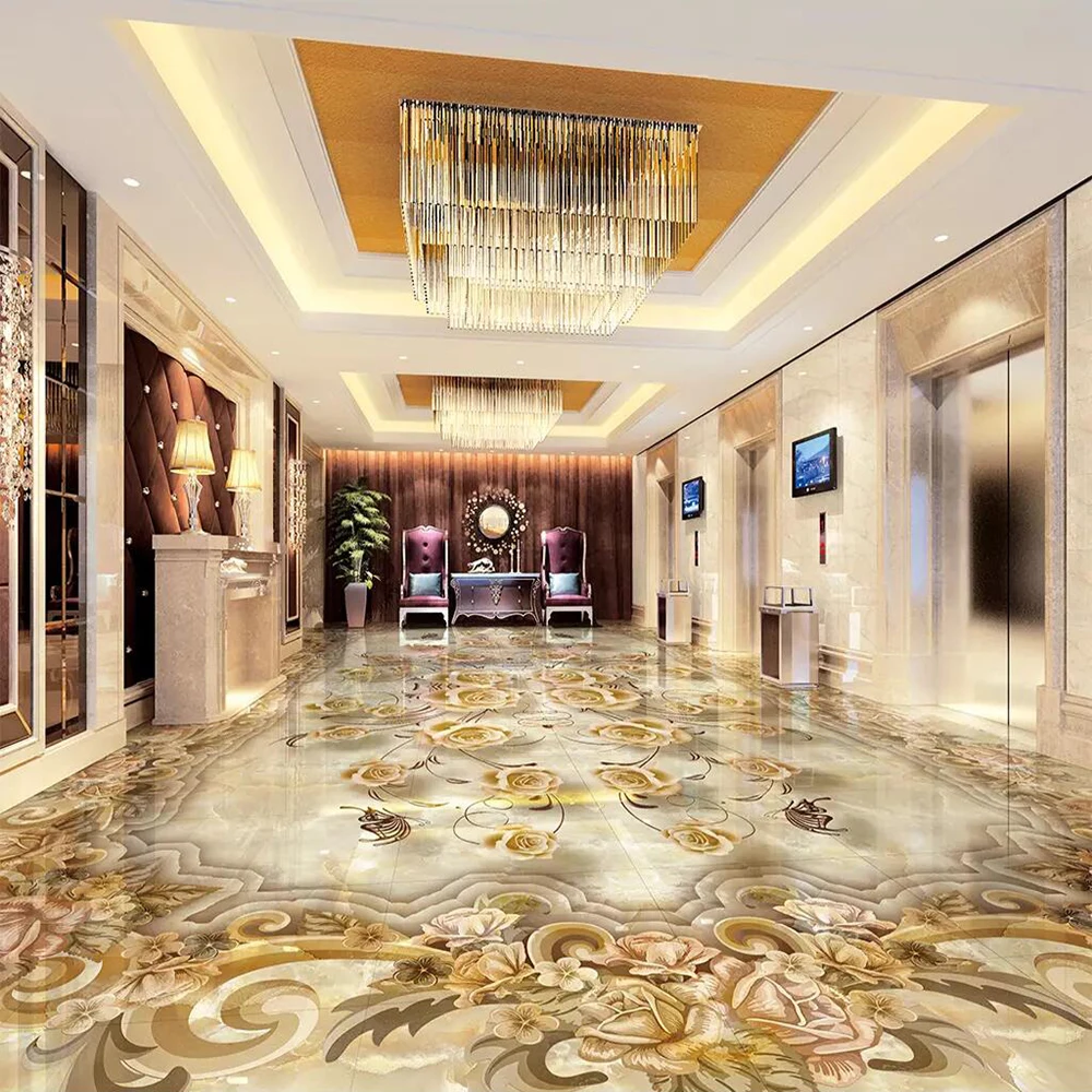 Papier peint rétro pour sol, image florale