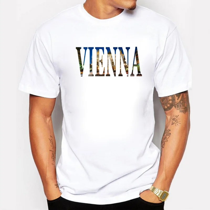 World Music Capital Vienna Design Prints  Men T Shirts Brand Clothing Men Tee Shirt Tops Summer Cotton Fitness T-shirts