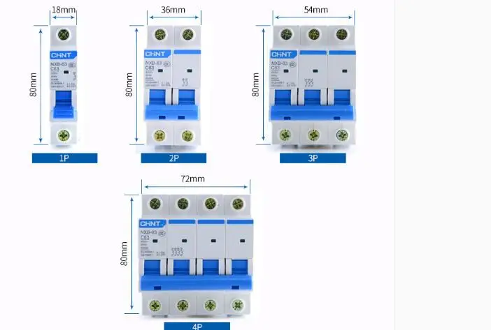 Air circuit breakers NXB-63 4P  2A 3A 6A 10A 16A 20A 25A 32A 40A 63A 230V 220V 50HZ 60HZ Miniature Circuit breaker MCB