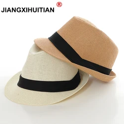 wholesale 2018 New Fashion women men  Sun Hat For Boys Summer Caps Casual Straw Caps Children Solid Colors Bonnet girl Hats