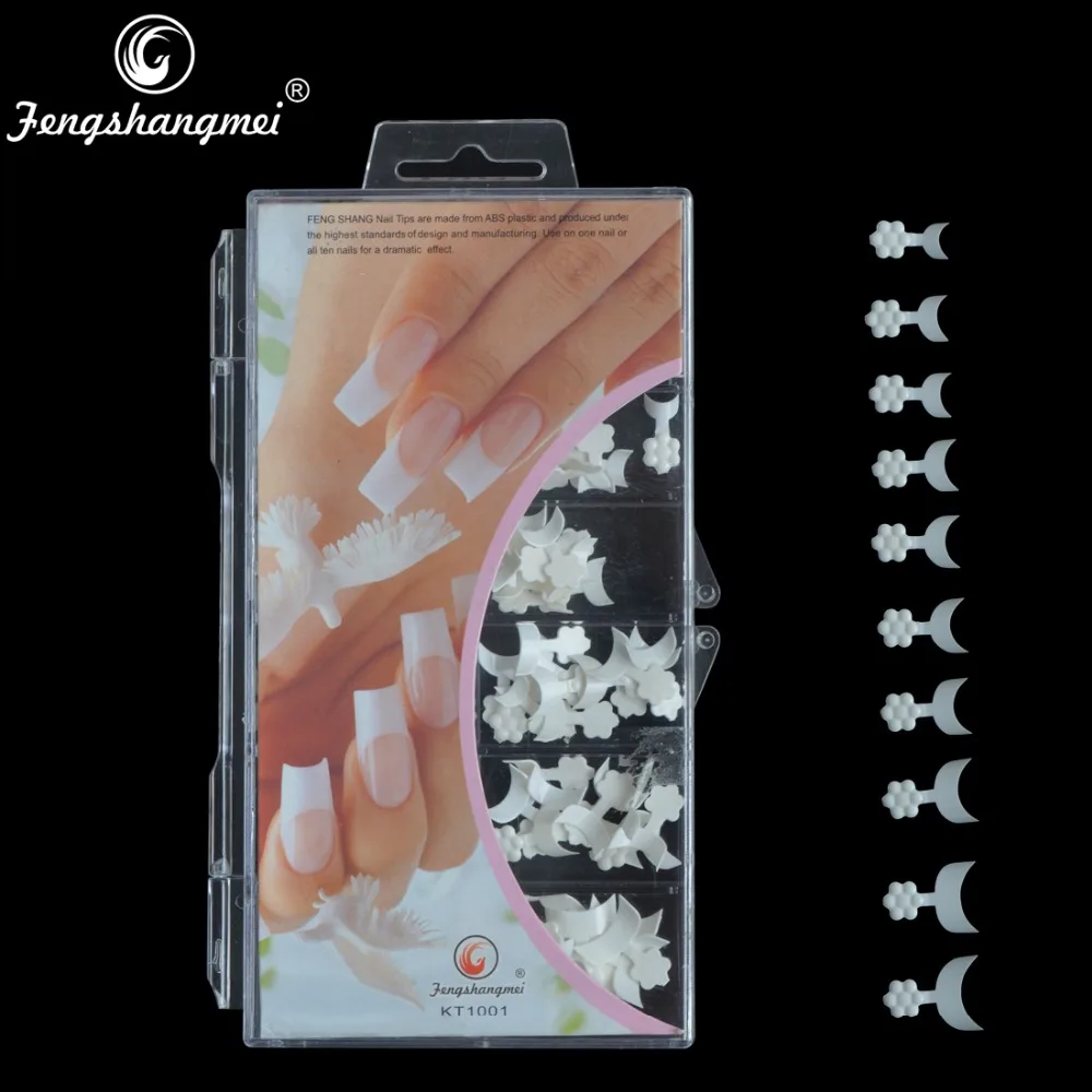 Fengshangmei Short Full Cover White Salon Fake Nails French Nail Tips Packing of 100pcs