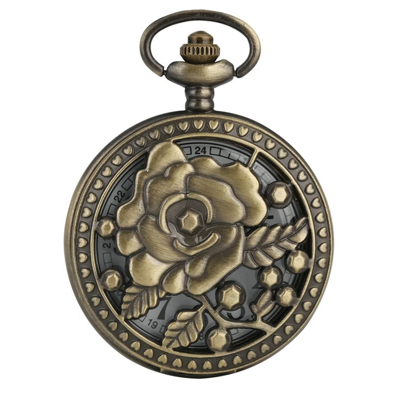 Antique Bronze Hollow Rose Flowers Openwork Five-pointed Flower Cover Floral rattan Pocket Watch Necklace Pendant Art Collection