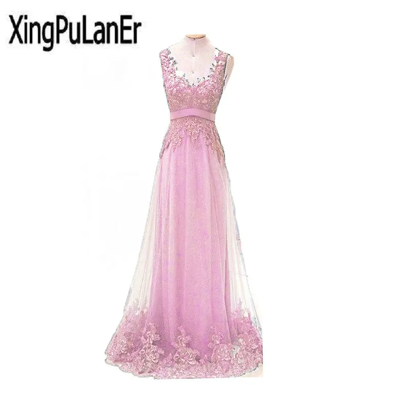 XingPuLanEr robe de soiree una línea cuello redondo Apliques de encaje con cuentas espalda abierta largo Formal vestidos de fiesta mujeres vestidos de noche