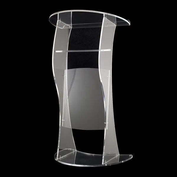 

Fixture Displays Clear Acrylic Plexiglass Podium Curved Aluminum Sides Pulpit Lectern