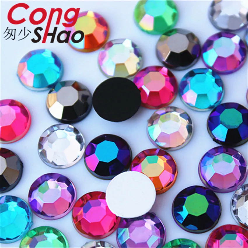 Superior quality 50pcs 10mm stones AB crystals Round Flat Back Acrylic AB Rhinestones Costume Face Decorations Face Gems WC656