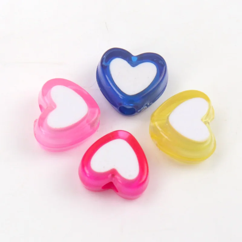 Mixed Color White Heart Diy Beads Acrylic Spacer Beads Fit Jewelry Making Diy Wholesale 8x8mm 100pcs