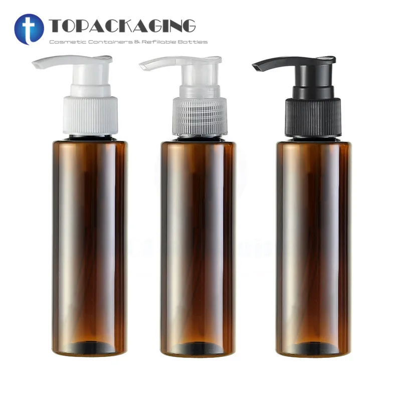 

30PCS*100ML Lotion Pump Bottle Amber Plastic Refillable Shampoo Packing Empty Cosmetic Container Shower Gel Essential Oil Sample