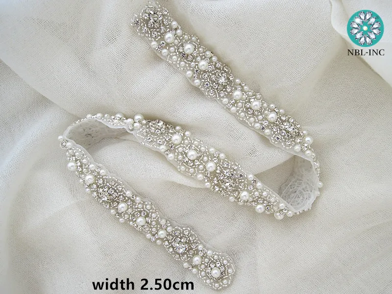 (10 YARDS) Wholesale bridal beaded pearl rhinestone applique trim iron on for wedding dress belt WDD0985