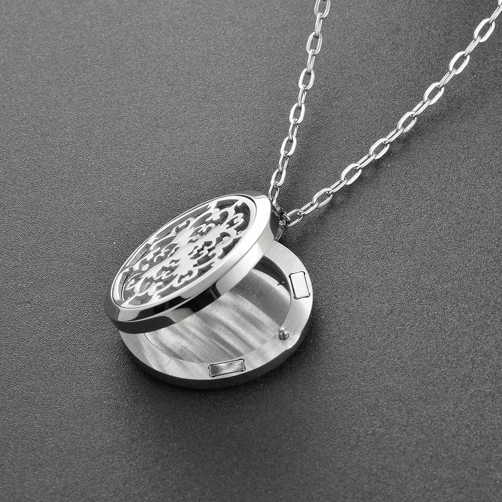 KLH0145  Flower Round Perfume Essential Oil Diffuser Necklace Locket Aromatherapy Necklace With 12 Refill Pads