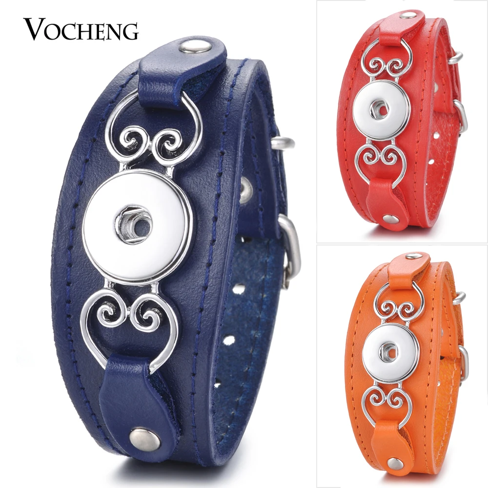 

10pcs/lot Ginger Snap Buckle Bracelet Black Genuine Leather Heart 18mm Button Vocheng Interchangeable Jewelry NN-606*10