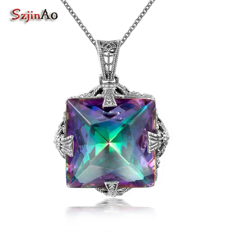 Szjinao June Birthstone Silver 925 Jewelry Necklaces & Pendants Rainbow Topaz Handmade Pendant for Best Friend New Zealand