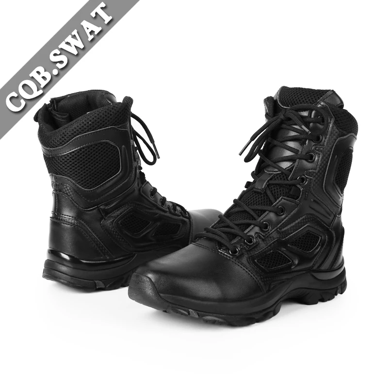 Anti slip High Quality Black Genuine Leather Boots Rubber Sole Men\'s Tactical Boots