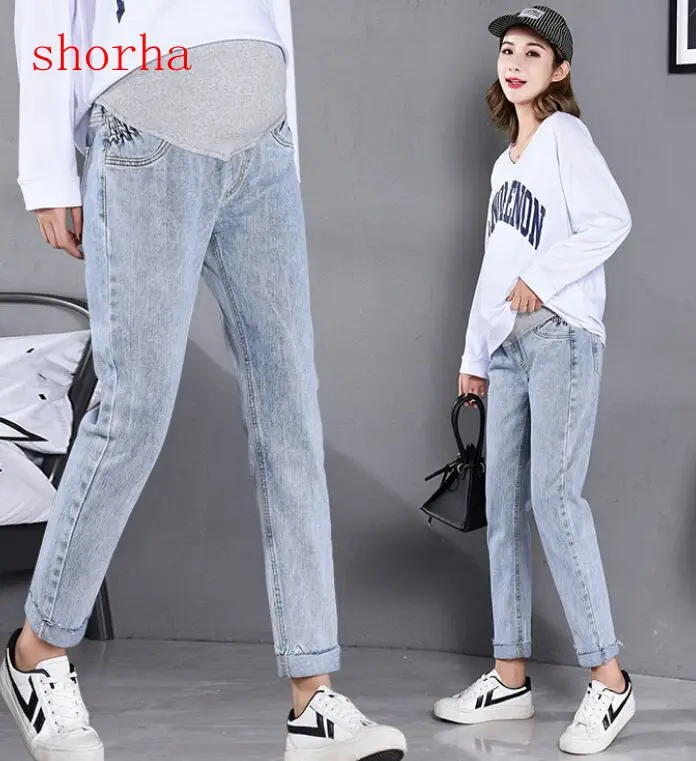 Pregnant women jeans loose trousers straight female nine pants summer thin section wear spring and autumn casual maternity pants